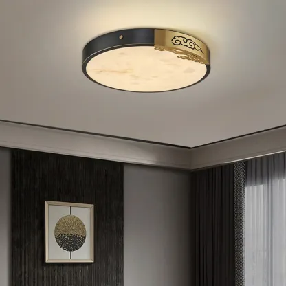 Gold Stone Circle LED Flush Mount Ceiling Light Image - 1