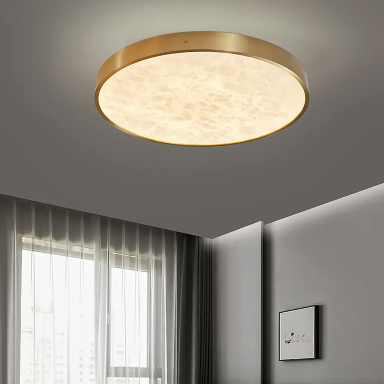 Gold Stone Circle LED Flush Mount Ceiling Light Image - 6