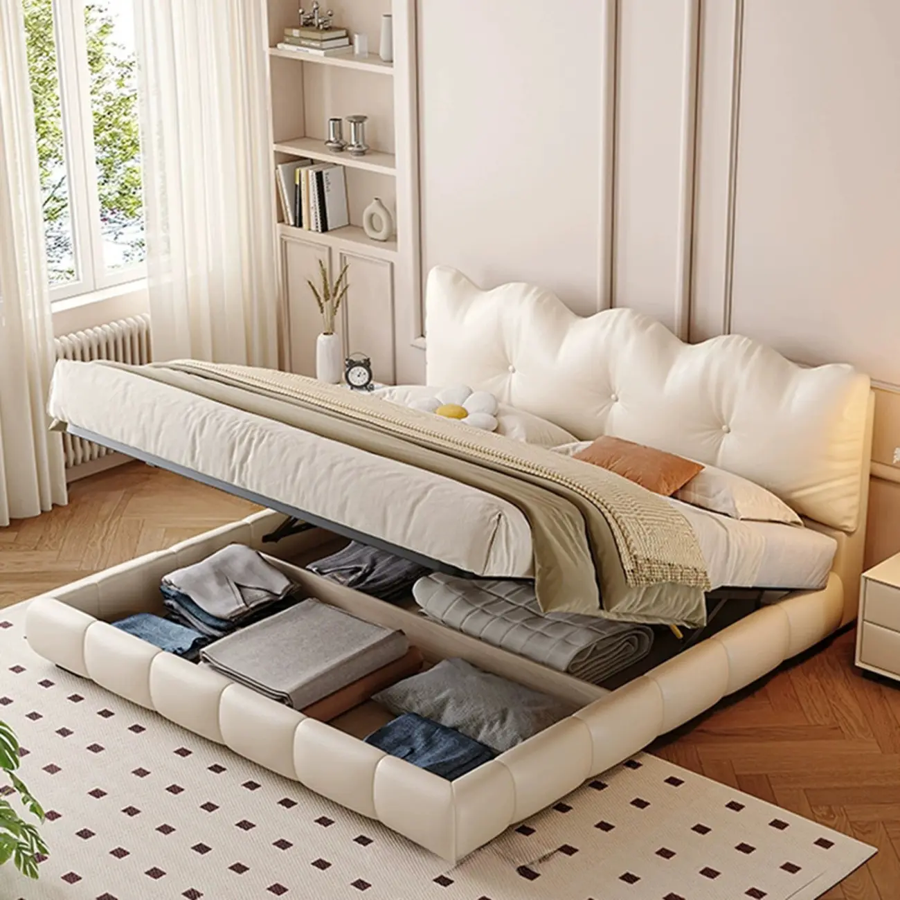 Comfort Wood Upholstered Platform Bed with Lift-Up Storage Image - 2 | homeyfad