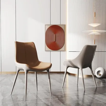 Modern Solid Back Faux Leather Upholstered Dining Chair Image - 1