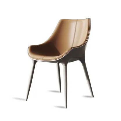 Modern Solid Back Faux Leather Upholstered Dining Chair Image - 3