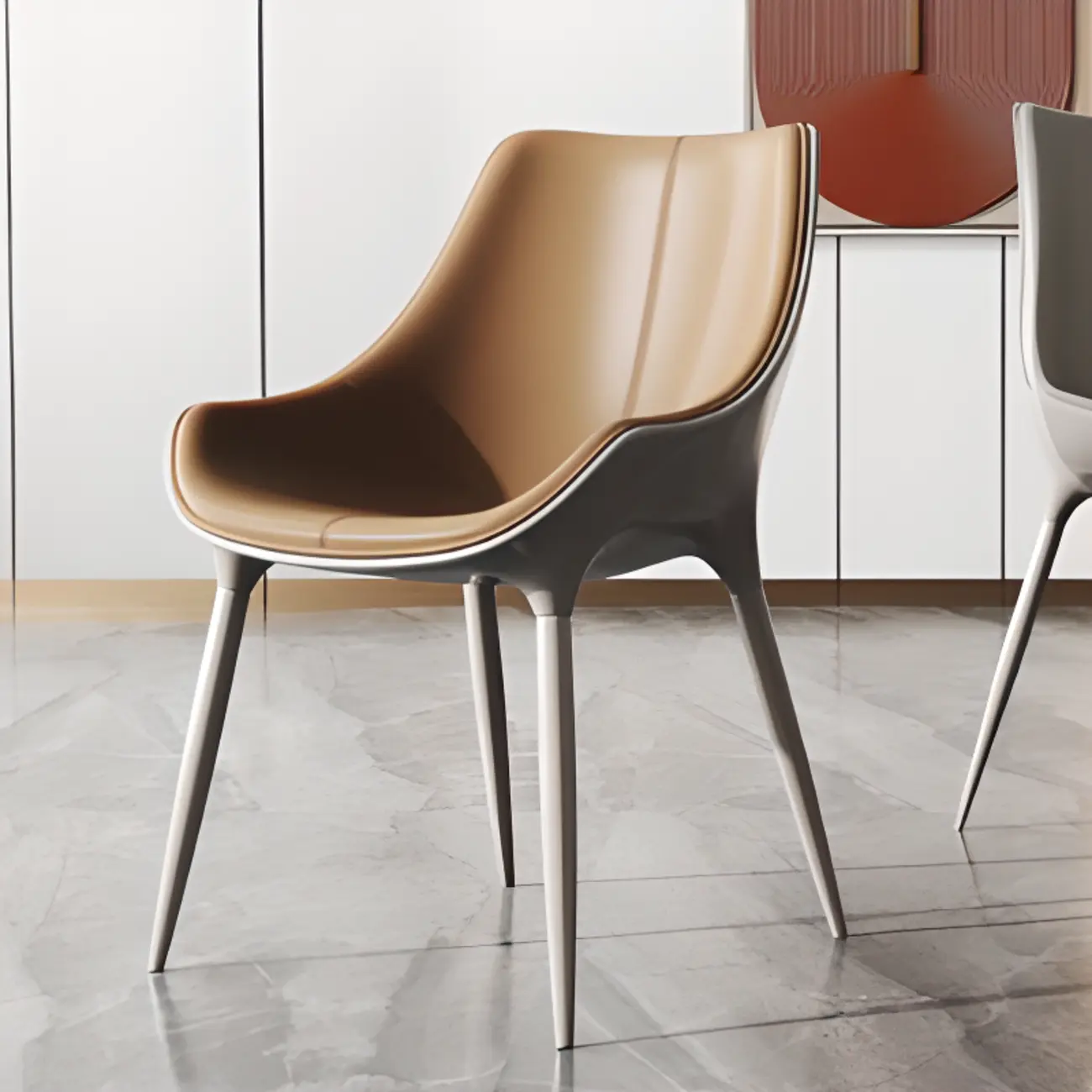 Modern Solid Back Faux Leather Upholstered Dining Chair Image - 4 | homeyfad