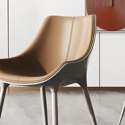 Modern Solid Back Faux Leather Upholstered Dining Chair Image - 5