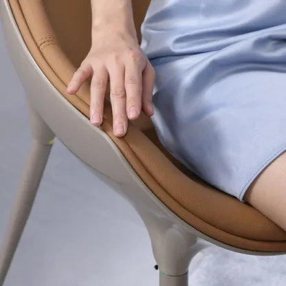 Modern Solid Back Faux Leather Upholstered Dining Chair Image - 7