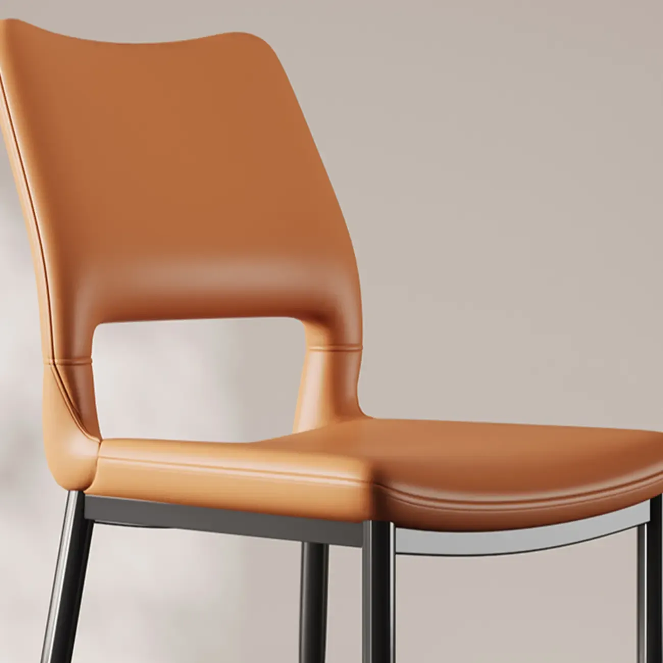 Modern Faux Leather Open Low Back Armless Dining Chair Image - 3