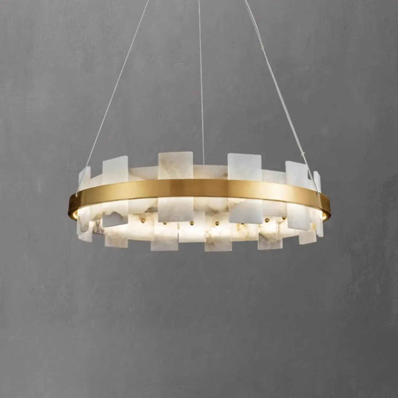 Geometric Gold-White 1-Tier Stone LED Chandelier Image - 3 | homeyfad