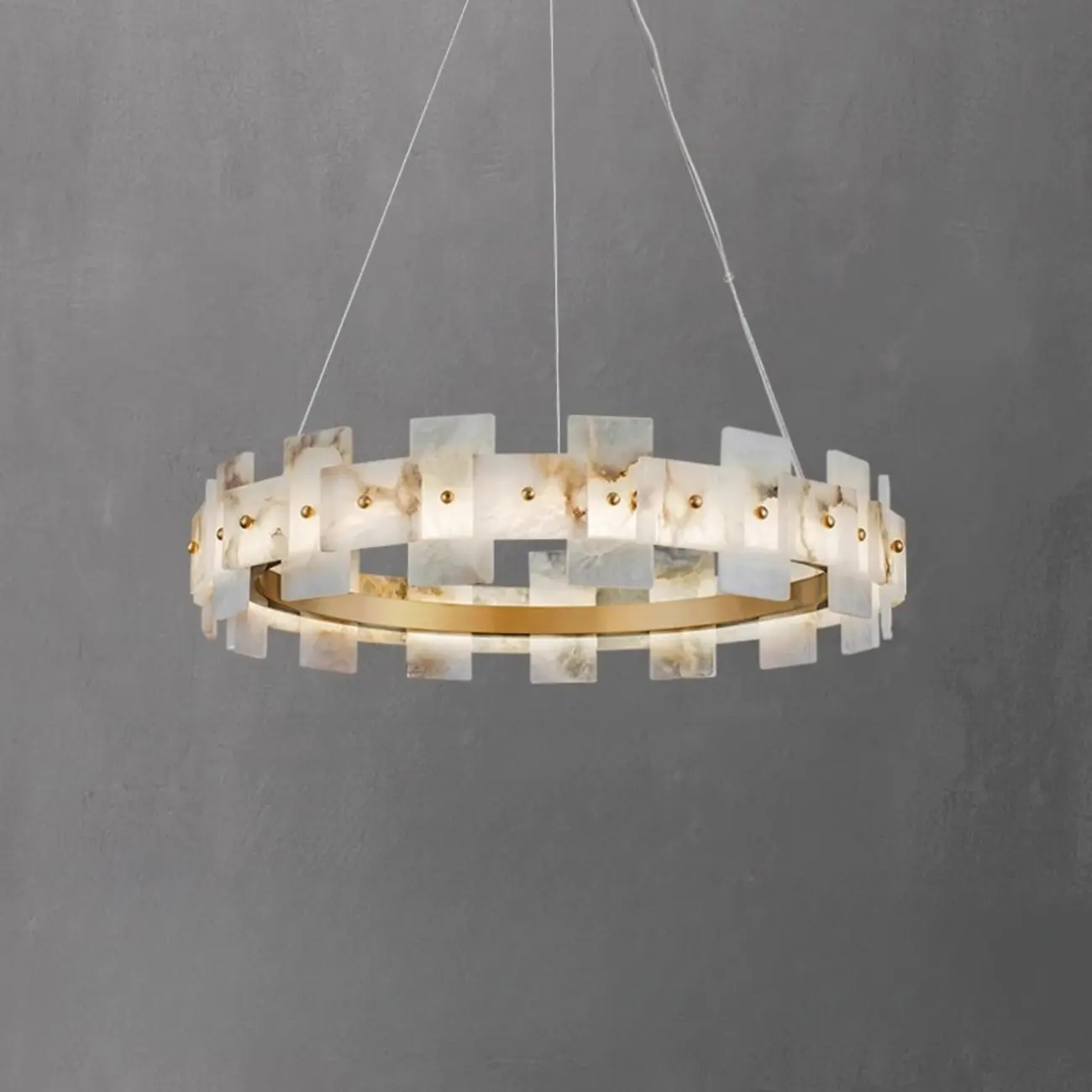 Geometric Gold-White 1-Tier Stone LED Chandelier Image - 4 | homeyfad