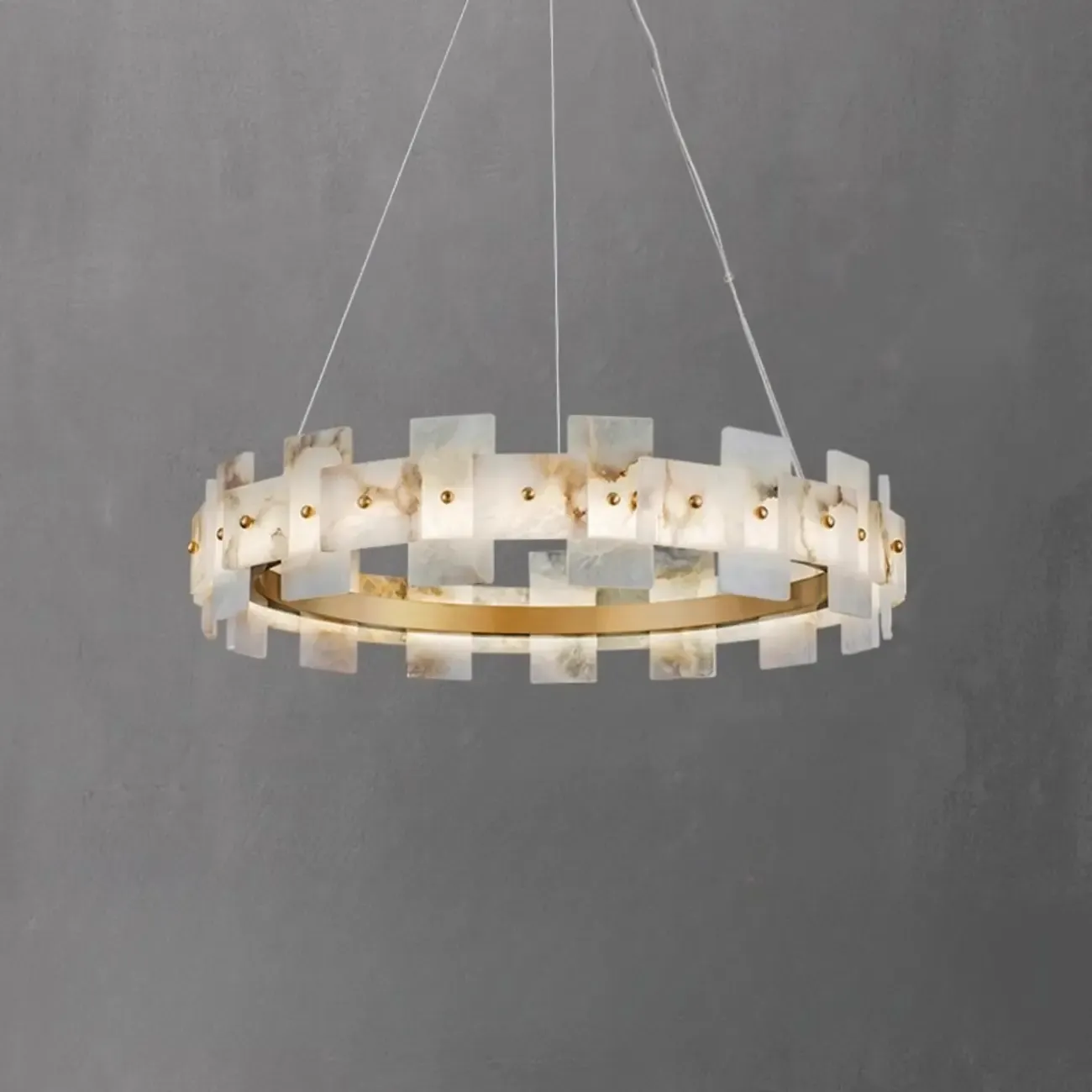 Geometric Gold-White 1-Tier Stone LED Chandelier Image - 4