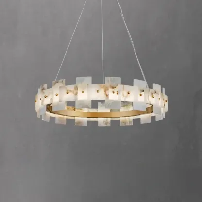 Geometric Gold-White 1-Tier Stone LED Chandelier Image - 4