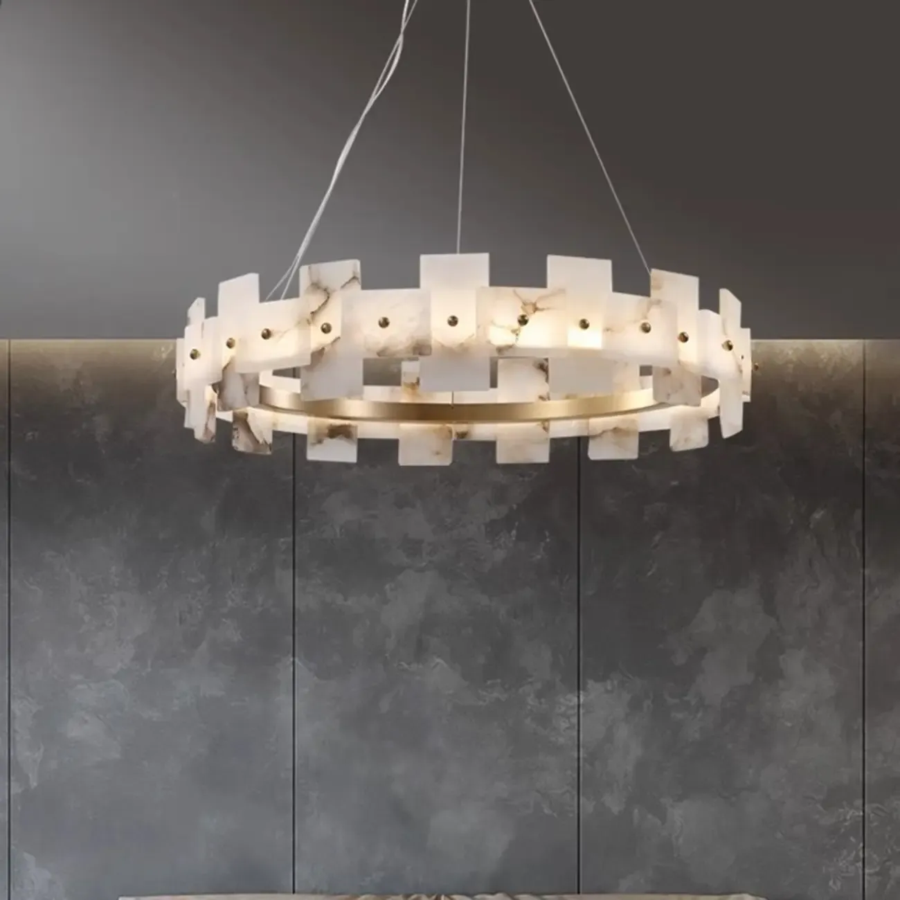 Geometric Gold-White 1-Tier Stone LED Chandelier Image - 5
