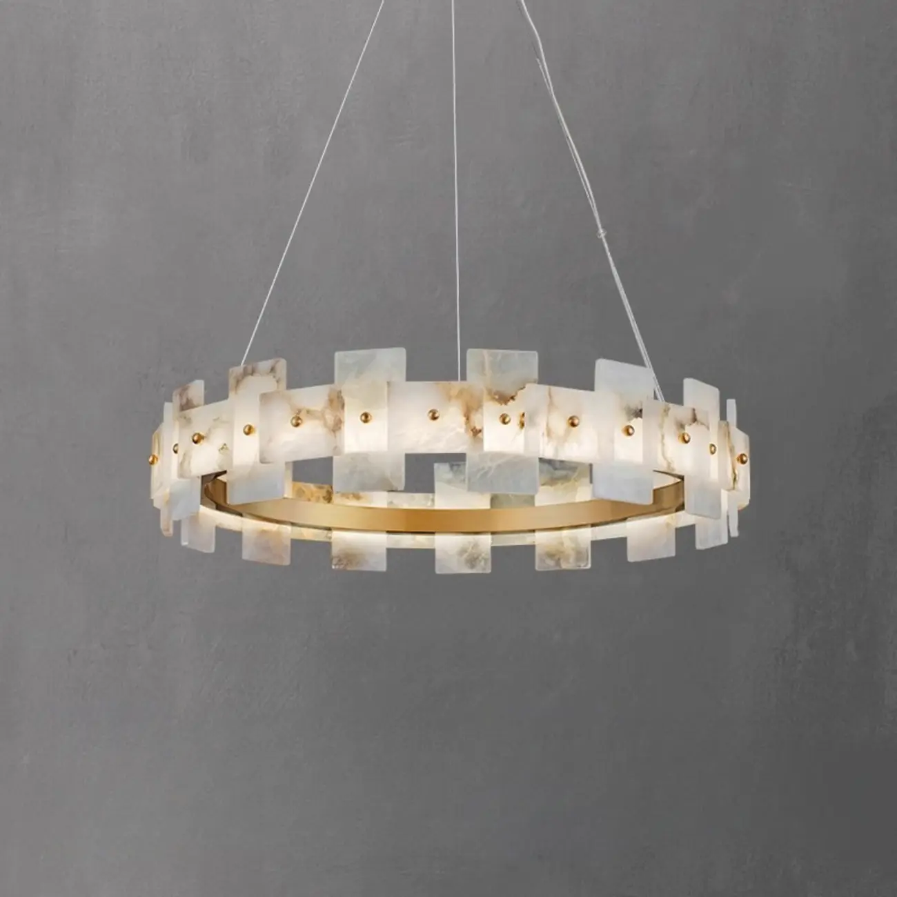 Geometric Gold-White 1-Tier Stone LED Chandelier Image - 6 | homeyfad