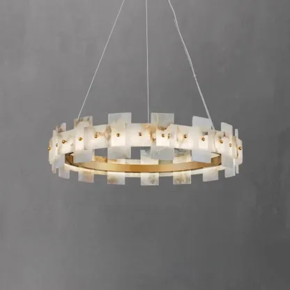 Geometric Gold-White 1-Tier Stone LED Chandelier Image - 6