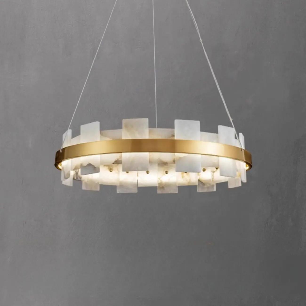 Geometric Gold-White 1-Tier Stone LED Chandelier Image - 7 | homeyfad