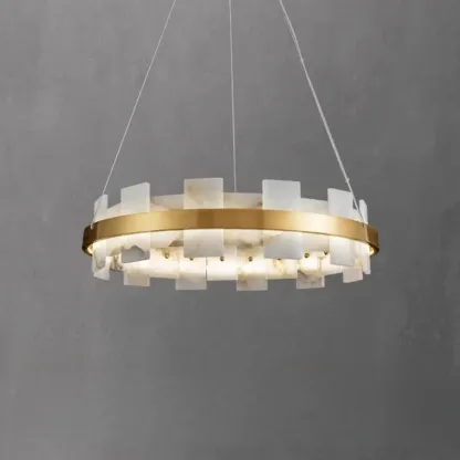 Geometric Gold-White 1-Tier Stone LED Chandelier Image - 7