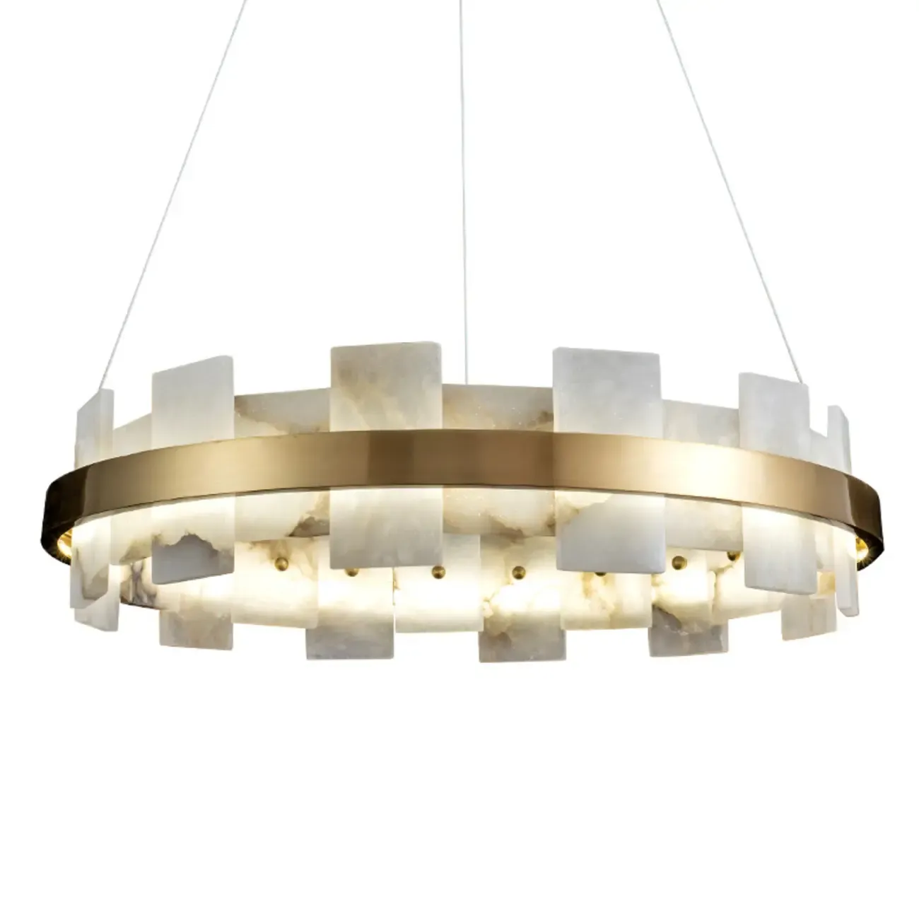 Geometric Gold-White 1-Tier Stone LED Chandelier Image - 8