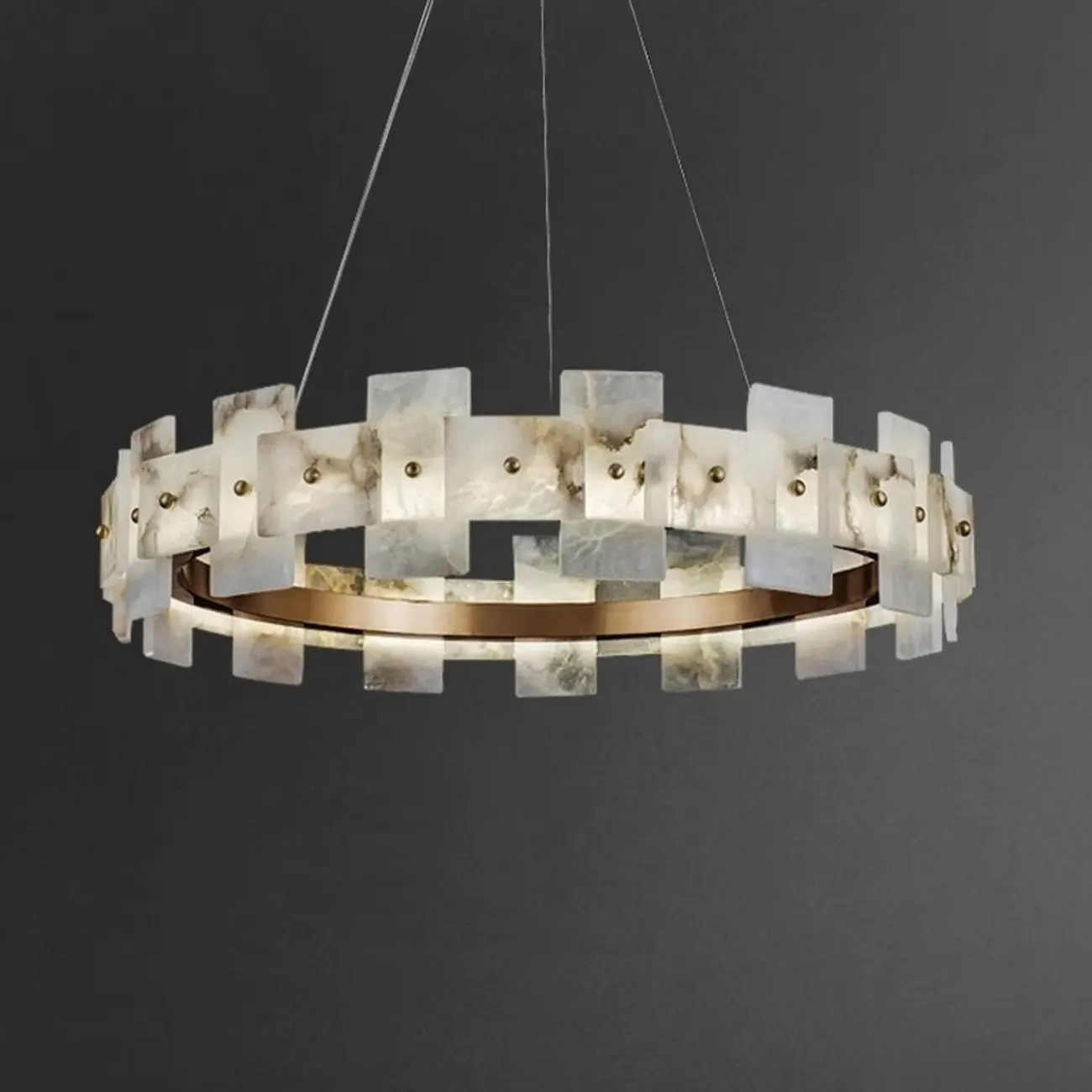 Geometric Gold-White 1-Tier Stone LED Chandelier Image - 9 | homeyfad