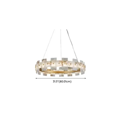 Geometric Gold-White 1-Tier Stone LED Chandelier Image - 15