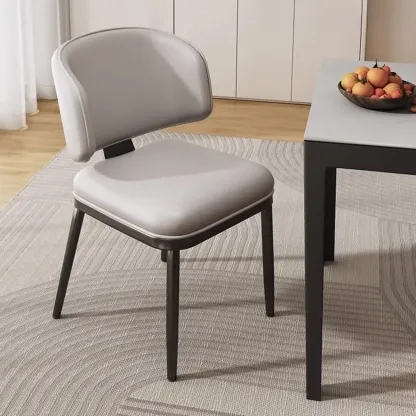 Art Deco Armless Faux Leather Low Back Dining Chair Image - 1