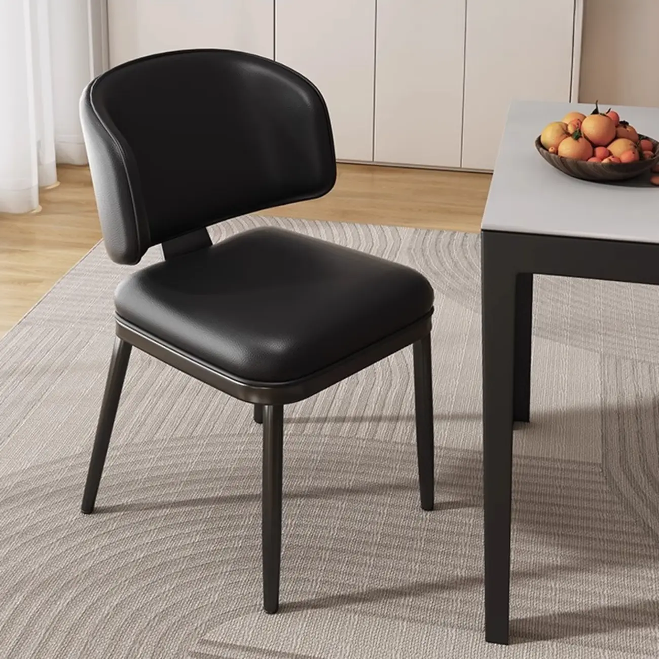 Art Deco Armless Faux Leather Low Back Dining Chair Image - 2 | homeyfad