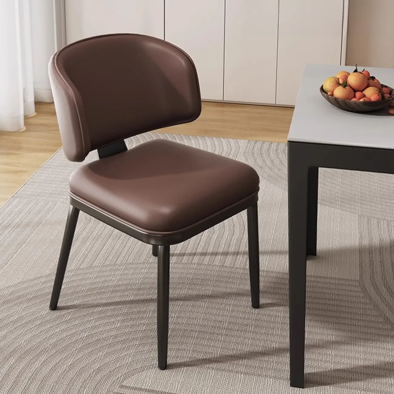 Art Deco Armless Faux Leather Low Back Dining Chair Image - 3 | homeyfad