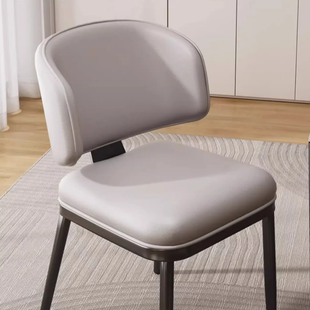 Art Deco Armless Faux Leather Low Back Dining Chair Image - 4 | homeyfad