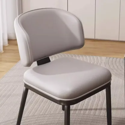 Art Deco Armless Faux Leather Low Back Dining Chair Image - 4