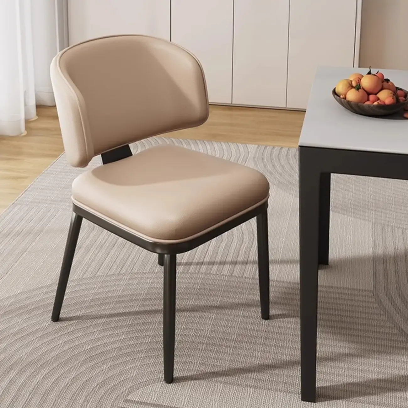 Art Deco Armless Faux Leather Low Back Dining Chair Image - 5