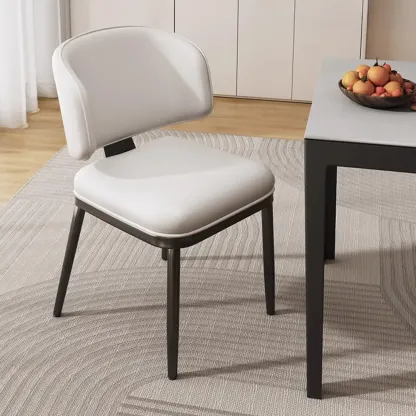 Art Deco Armless Faux Leather Low Back Dining Chair Image - 7