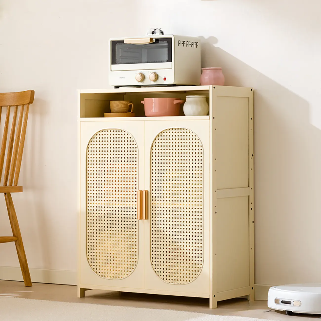 Narrow Rectangular Rattan Bamboo Sideboard with Open Shelf Image - 7 | homeyfad