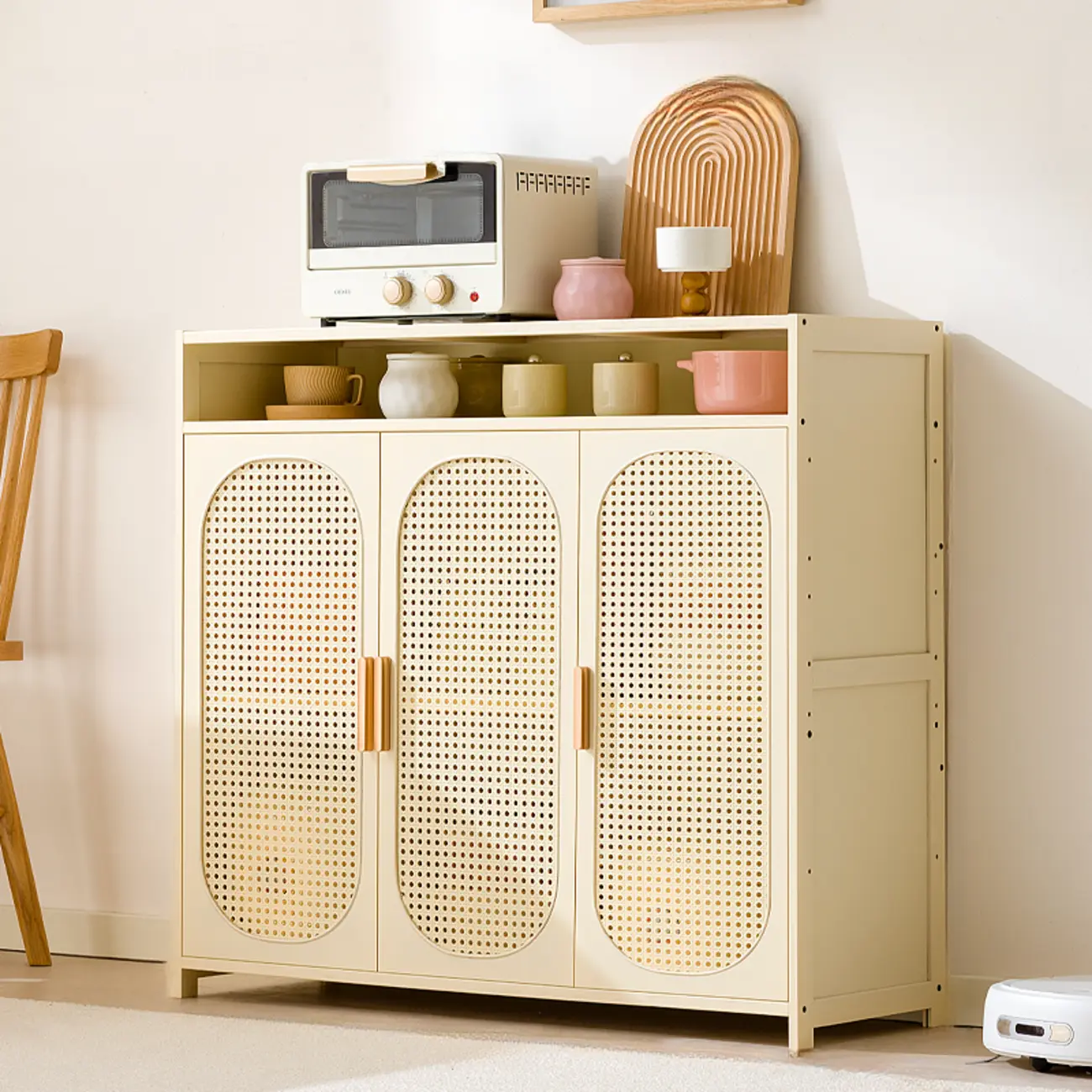 Narrow Rectangular Rattan Bamboo Sideboard with Open Shelf Image - 8 | homeyfad