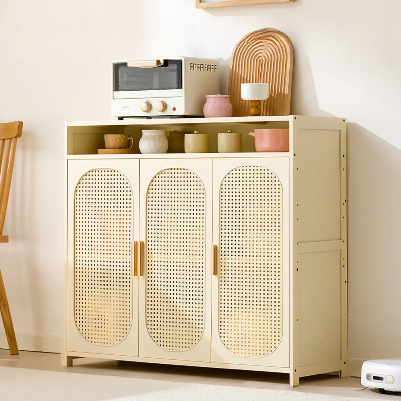 Narrow Rectangular Rattan Bamboo Sideboard with Open Shelf Image - 8