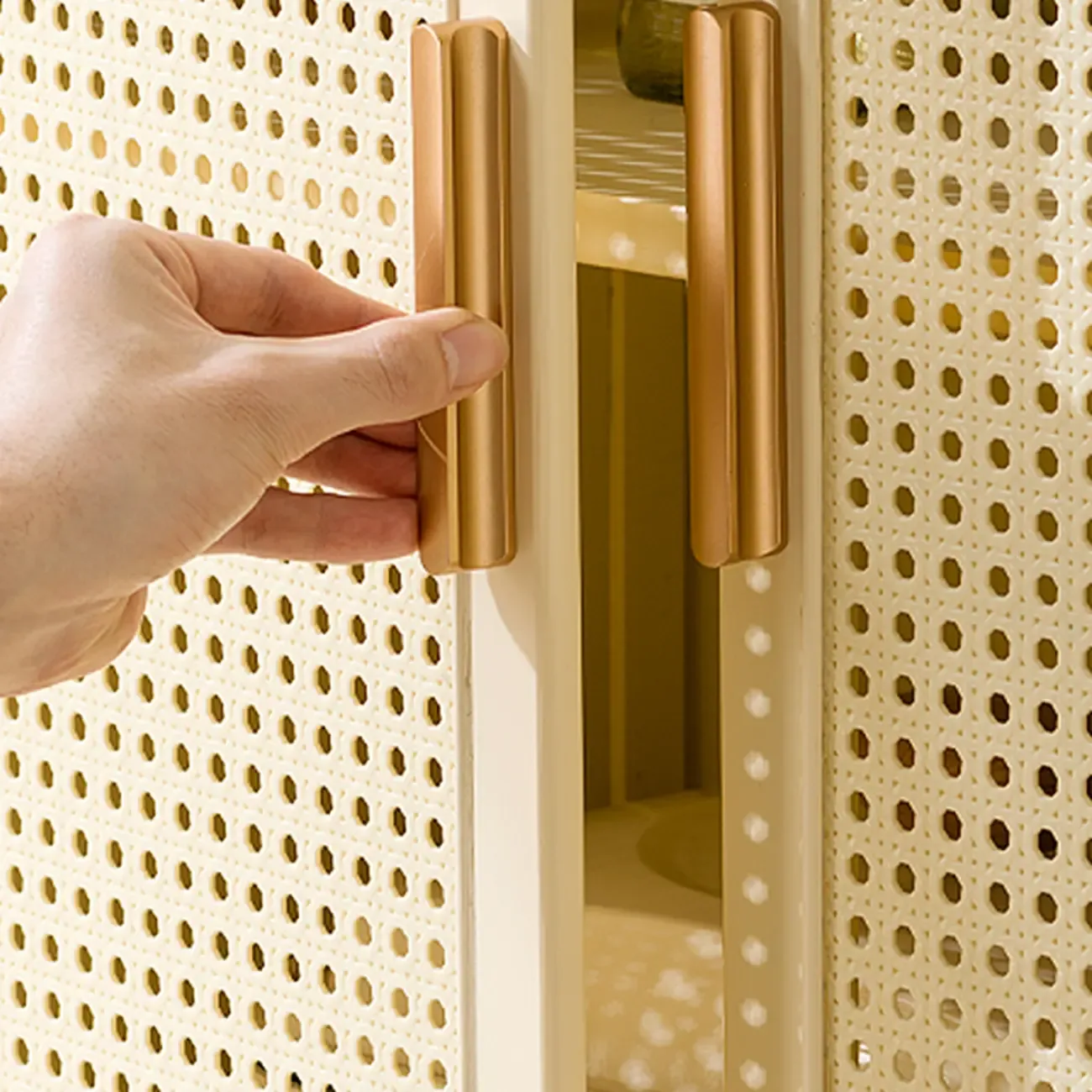 Narrow Rectangular Rattan Bamboo Sideboard with Open Shelf Image - 10