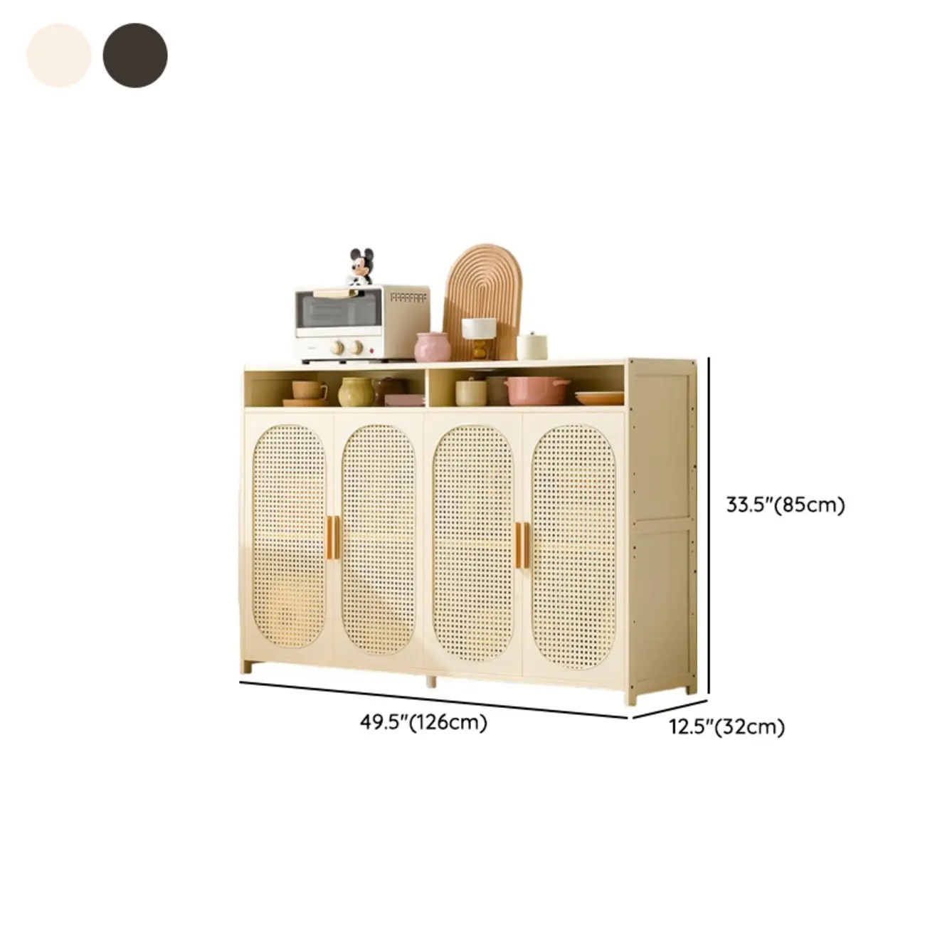 Narrow Rectangular Rattan Bamboo Sideboard with Open Shelf Image - 18 | homeyfad