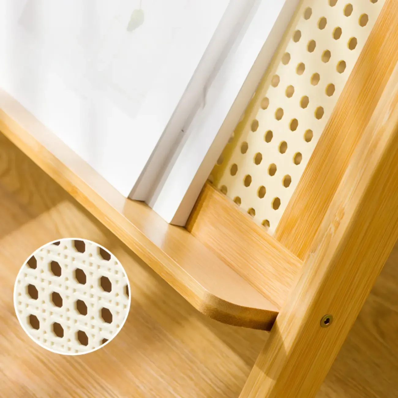 Glass and Wood Modern Foldable End Table with Rack Image - 8