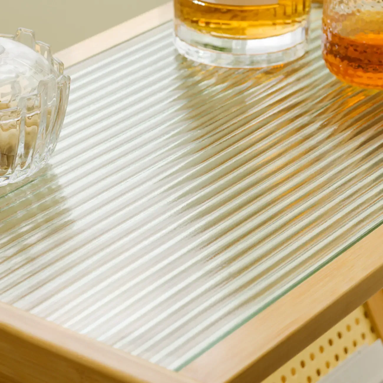 Glass and Wood Modern Foldable End Table with Rack Image - 9