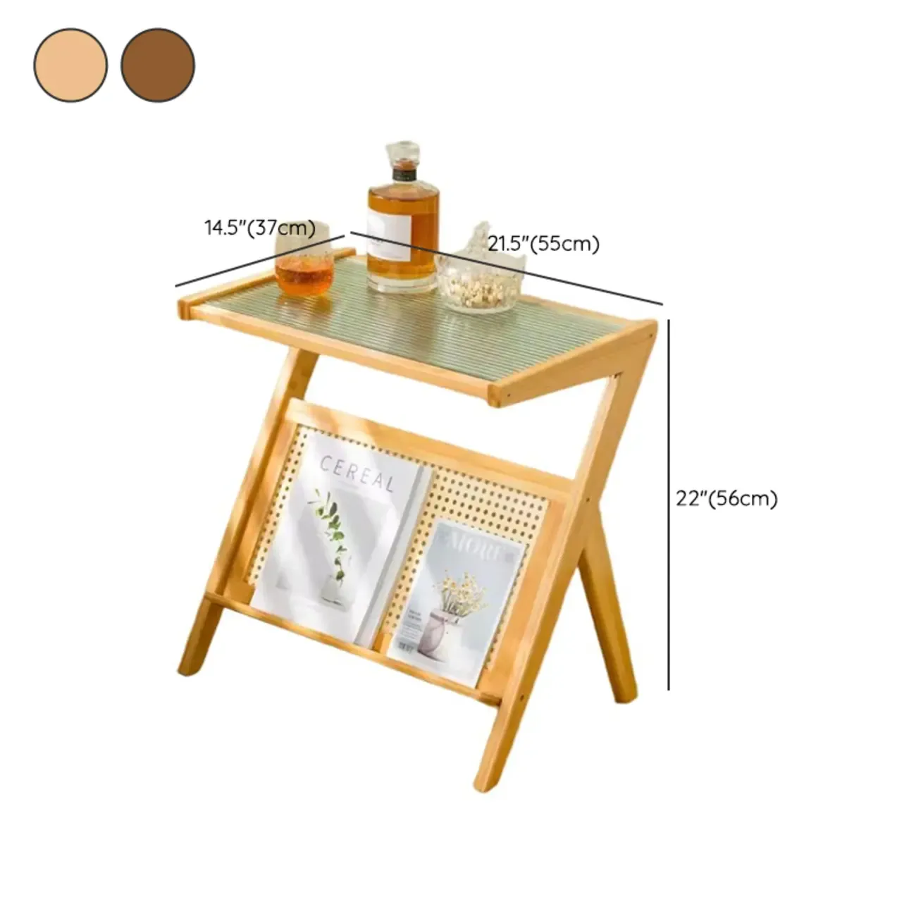 Glass and Wood Modern Foldable End Table with Rack Image - 11