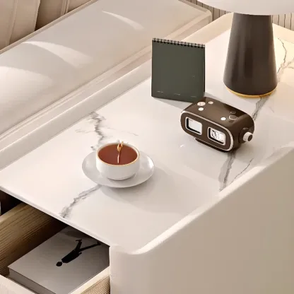 Elegant Rectangular End Table Marble Top and Leather Body Image - 5