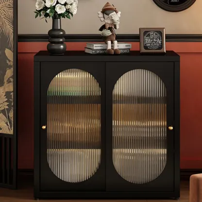 Horizontal Rectangular Metal Black Bookcase with Glass Doors Image - 7