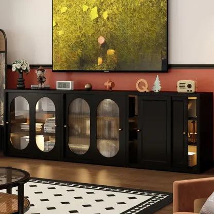 Horizontal Rectangular Metal Black Bookcase with Glass Doors Image - 1