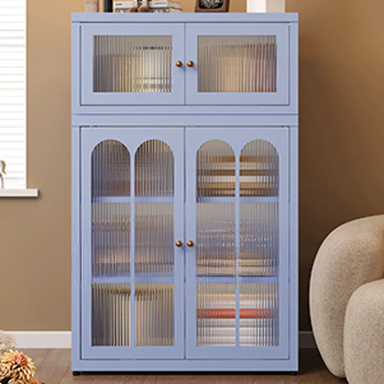 Stylish 4-Tier Metal Glass White Bookcase with Doors Image - 4 | homeyfad