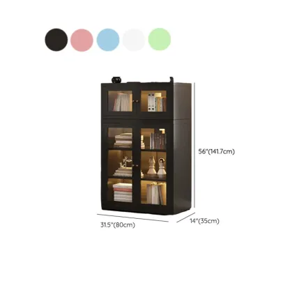 Stylish 4-Tier Metal Glass White Bookcase with Doors #size