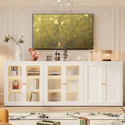 Modern Glass Door 3-Shelf Steel Green Frame Bookcase Image - 4