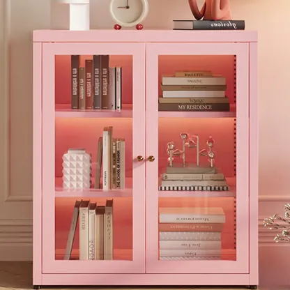 Modern Glass Door 3-Shelf Steel Green Frame Bookcase Image - 13