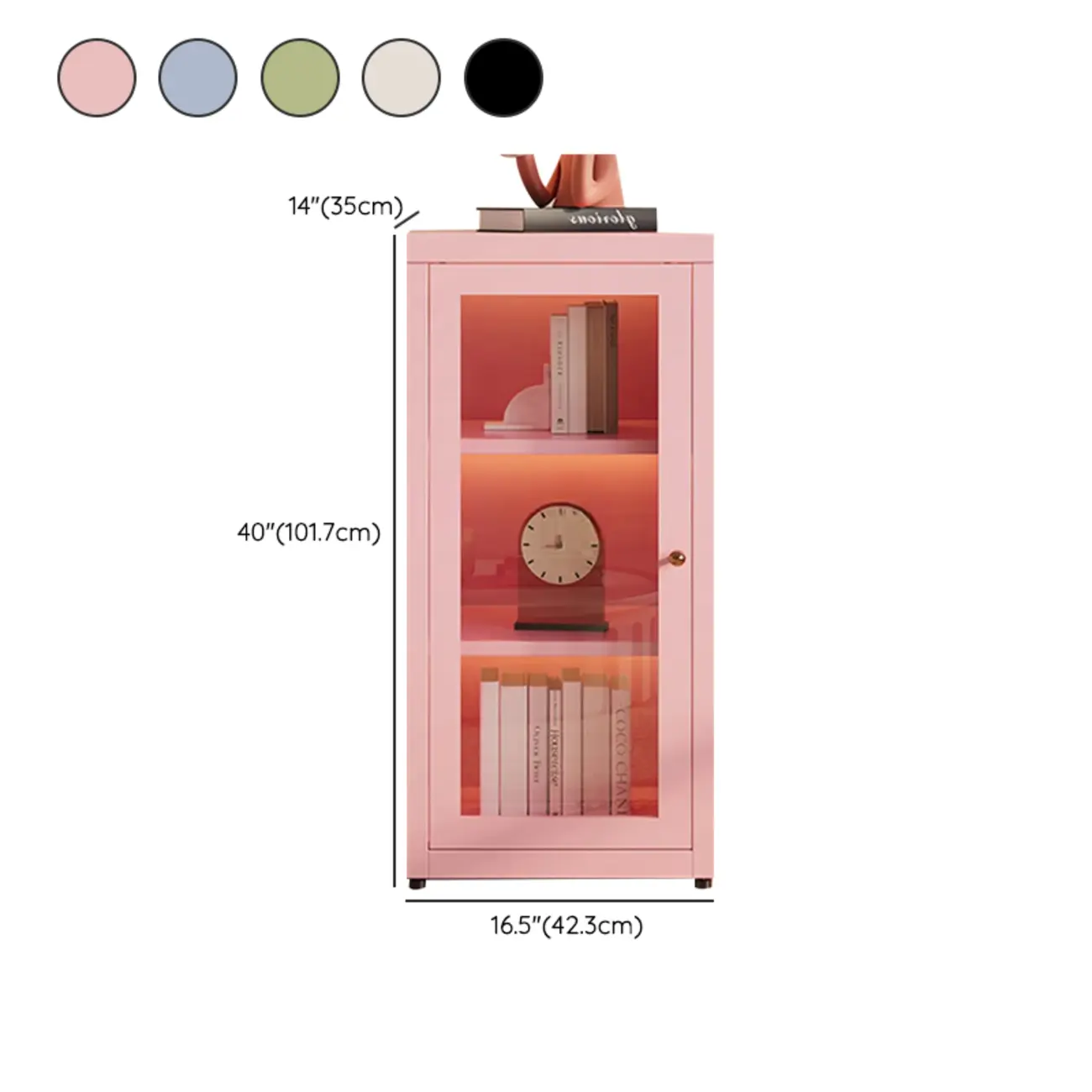 Modern Glass Door 3-Shelf Steel Green Frame Bookcase Image - 18 | homeyfad