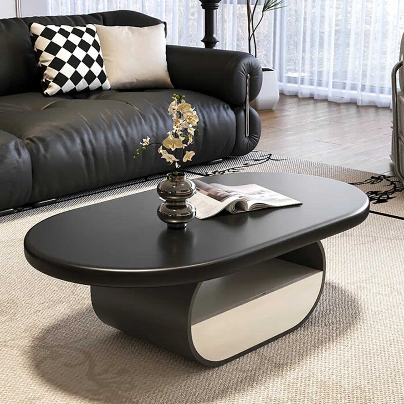 Modern Art Deco Black Wood Pedestal Coffee Table Image - 1 | homeyfad