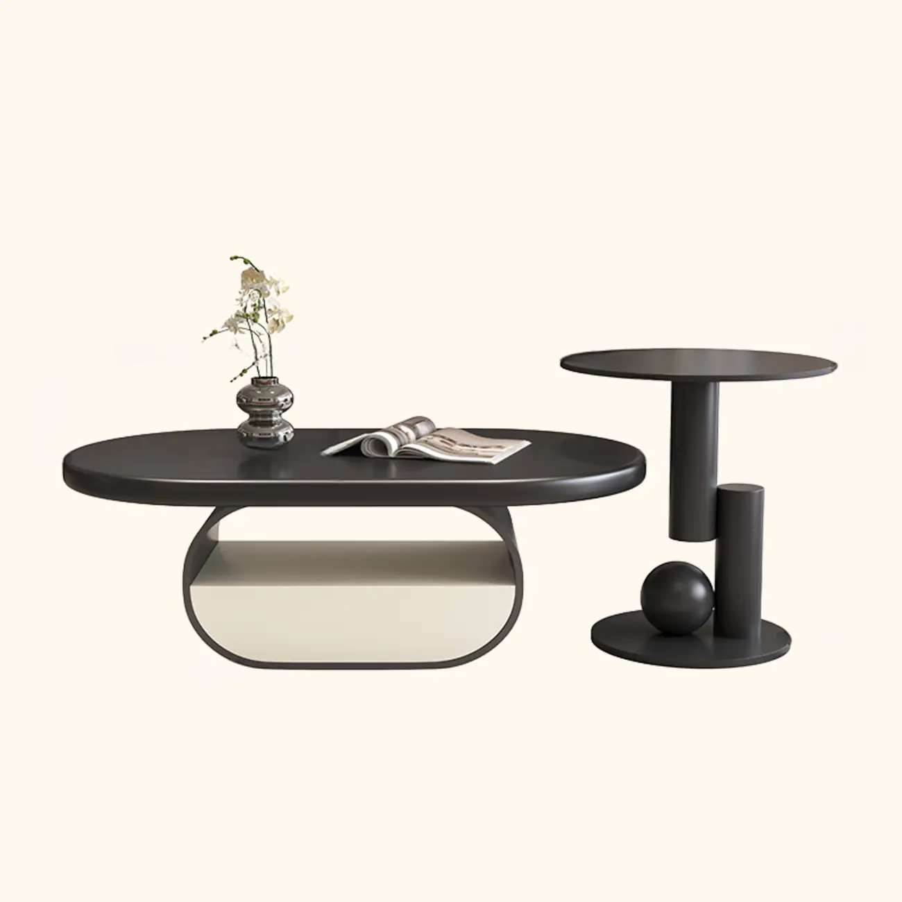 Modern Art Deco Black Wood Pedestal Coffee Table | homeyfad