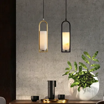 Adjustable Stone Metal Cylinder Pendant Light Image - 1