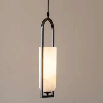 Adjustable Stone Metal Cylinder Pendant Light Image - 6