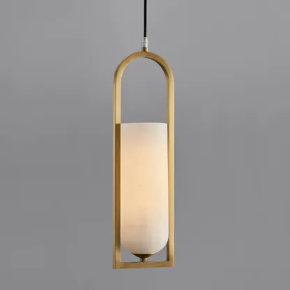 Adjustable Stone Metal Cylinder Pendant Light Image - 7