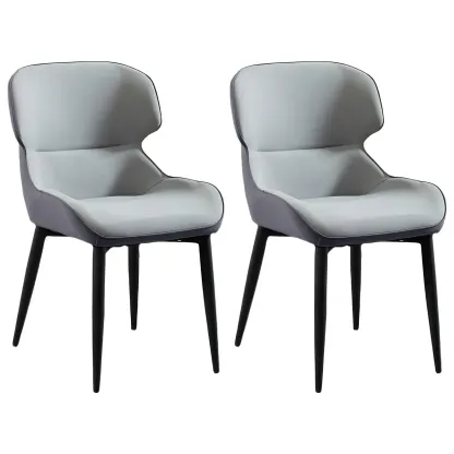 Scandinavian Leather Wingback Upholstered Dining Chair Image - 33